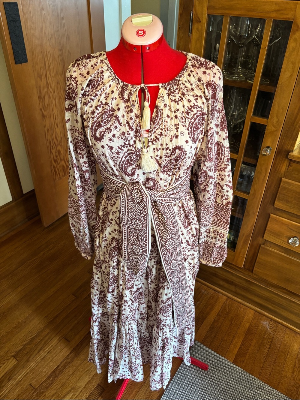 Cleobella Tassel Midi Dress in Cream and Burgundy